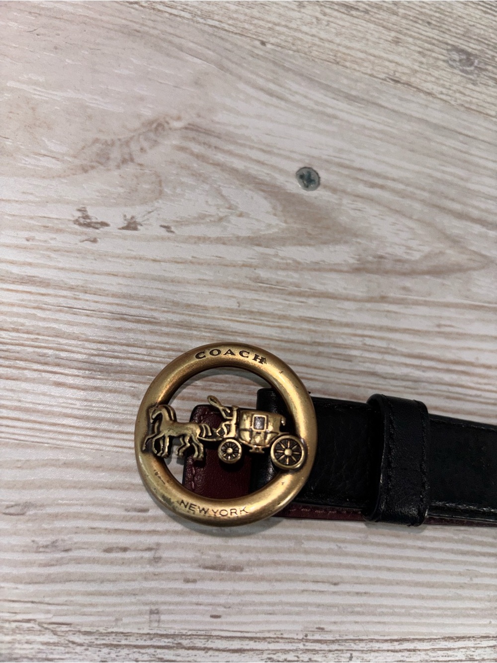 Coach Black Leather Belt with Brass Carriage Round Buckle